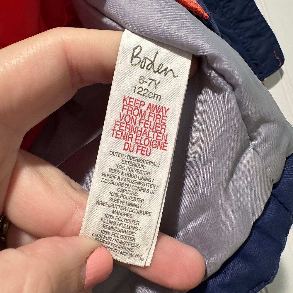 Boden Color Block Insulated Fleece Lined Jacket Kids 6/7 - Picture 7 of 10